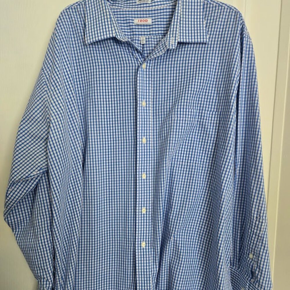 Men's Izod‎ blue check L/S dress shirt Neck 20